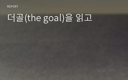 더골(the goal)을 읽고