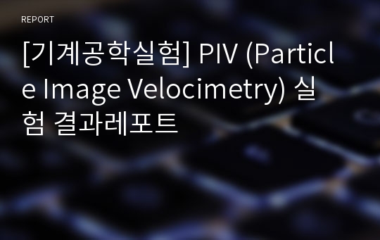 [기계공학실험] PIV (Particle Image Velocimetry) 실험 결과레포트