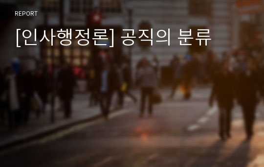 [인사행정론] 공직의 분류