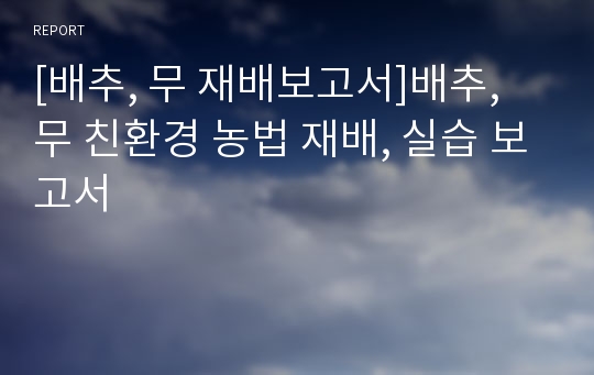 [배추, 무 재배보고서]배추, 무 친환경 농법 재배, 실습 보고서