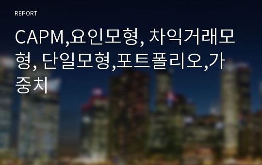 CAPM,요인모형, 차익거래모형, 단일모형,포트폴리오,가중치