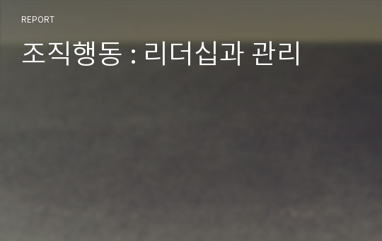 조직행동 : 리더십과 관리