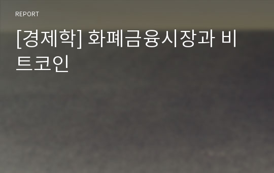 [경제학] 화폐금융시장과 비트코인