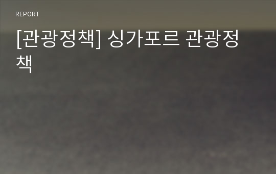 [관광정책] 싱가포르 관광정책