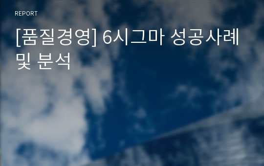 [품질경영] 6시그마 성공사례및 분석