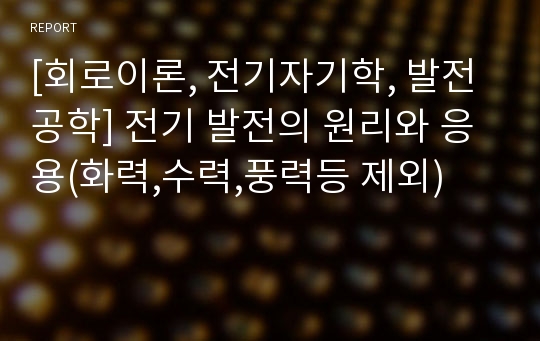 [회로이론, 전기자기학, 발전공학] 전기 발전의 원리와 응용(화력,수력,풍력등 제외)