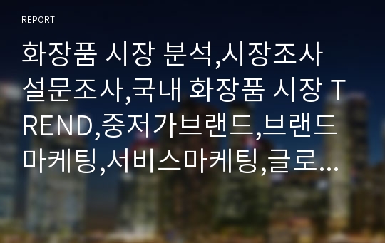 화장품 시장 분석,시장조사 설문조사,국내 화장품 시장 TREND,중저가브랜드,브랜드마케팅,서비스마케팅,글로벌경영,사례분석,swot,stp,4p