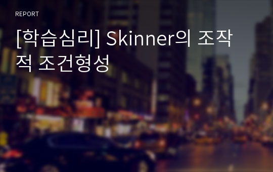 [학습심리] Skinner의 조작적 조건형성