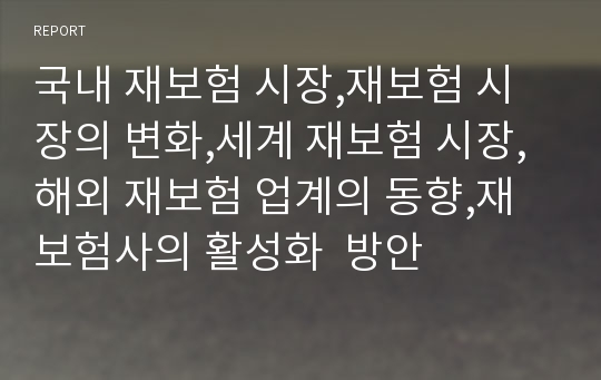 국내 재보험 시장,재보험 시장의 변화,세계 재보험 시장,해외 재보험 업계의 동향,재보험사의 활성화  방안