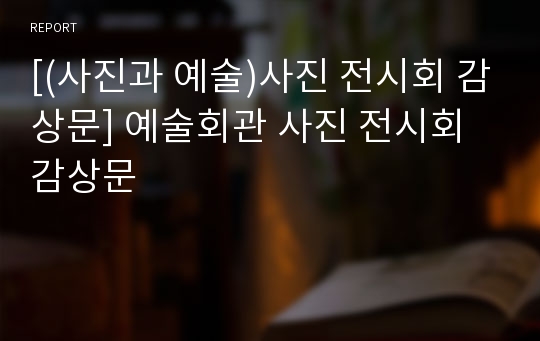 [(사진과 예술)사진 전시회 감상문] 예술회관 사진 전시회 감상문