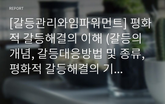 [갈등관리와임파워먼트] 평화적 갈등해결의 이해 (갈등의 개념, 갈등대응방법 및 종류, 평화적 갈등해결의 기본적 관점과 원리, 평화적 갈등해결의 과정)