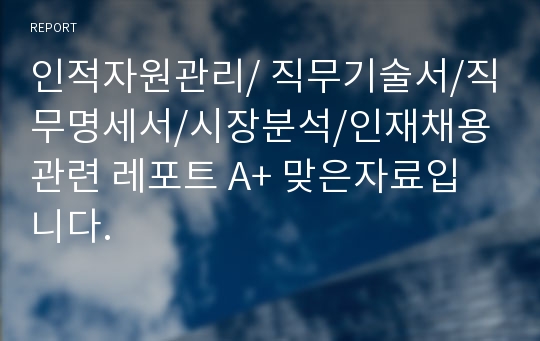 인적자원관리/ 직무기술서/직무명세서/시장분석/인재채용 관련 레포트 A+ 맞은자료입니다.