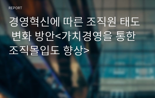 경영혁신에 따른 조직원 태도 변화 방안&lt;가치경영을 통한 조직몰입도 향상&gt;