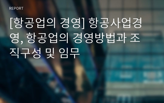 [항공업의 경영] 항공사업경영, 항공업의 경영방법과 조직구성 및 임무