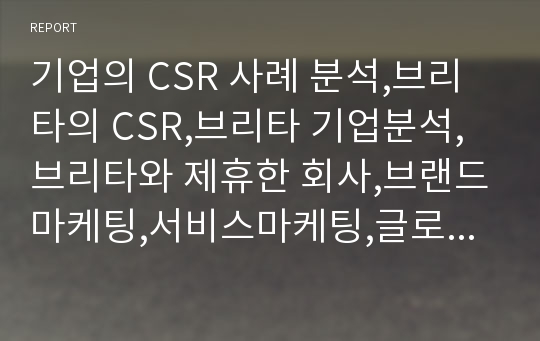 기업의 CSR 사례 분석,브리타의 CSR,브리타 기업분석,브리타와 제휴한 회사,브랜드마케팅,서비스마케팅,글로벌경영,사례분석,swot,stp,4p