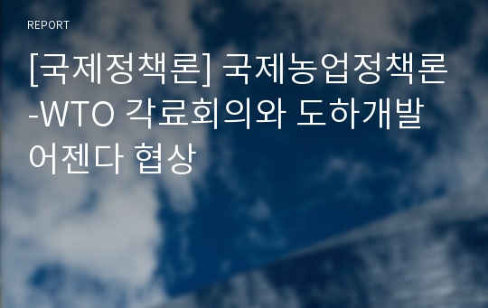 [국제정책론] 국제농업정책론-WTO 각료회의와 도하개발어젠다 협상