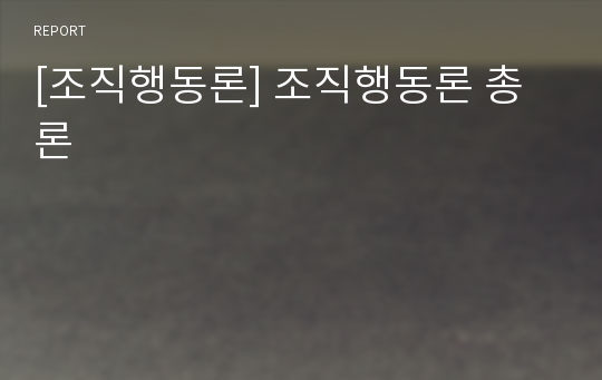 [조직행동론] 조직행동론 총론