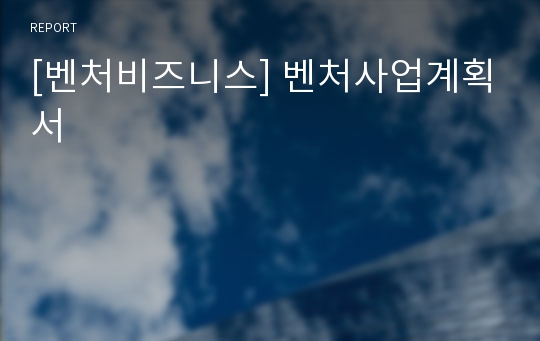 [벤처비즈니스] 벤처사업계획서