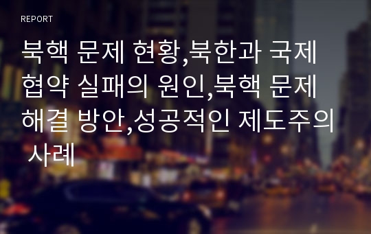 북핵 문제 현황,북한과 국제협약 실패의 원인,북핵 문제 해결 방안,성공적인 제도주의 사례