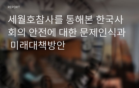 세월호참사를 통해본 한국사회의 안전에 대한 문제인식과 미래대책방안
