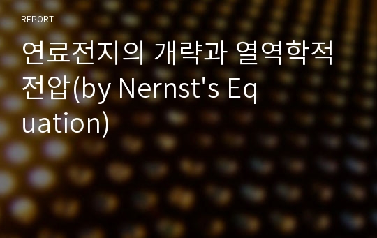 연료전지의 개략과 열역학적 전압(by Nernst&#039;s Equation)