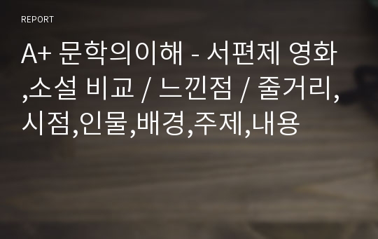 A+ 문학의이해 - 서편제 영화,소설 비교 / 느낀점 / 줄거리,시점,인물,배경,주제,내용