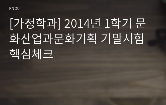 [가정학과] 2014년 1학기 문화산업과문화기획 기말시험 핵심체크