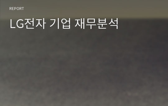 LG전자 기업 재무분석