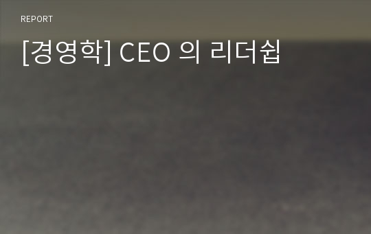 [경영학] CEO 의 리더쉽