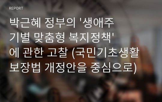 박근혜 정부의 &#039;생애주기별 맞춤형 복지정책&#039;에 관한 고찰 (국민기초생활보장법 개정안을 중심으로)