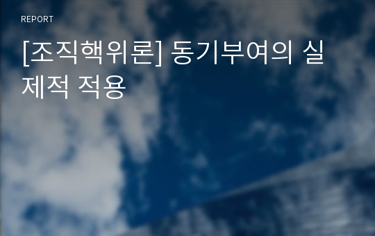 [조직핵위론] 동기부여의 실제적 적용