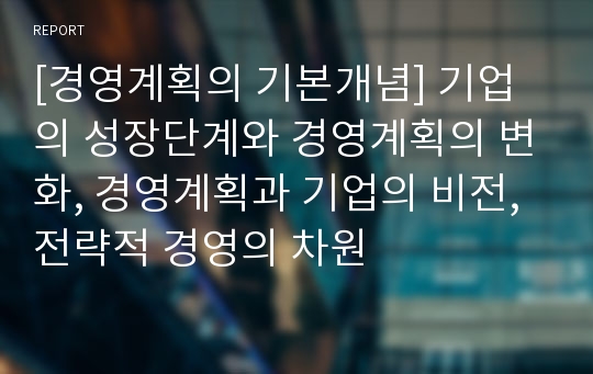 [경영계획의 기본개념] 기업의 성장단계와 경영계획의 변화, 경영계획과 기업의 비전, 전략적 경영의 차원