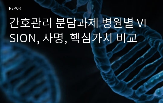 간호관리 분담과제 병원별 VISION, 사명, 핵심가치 비교