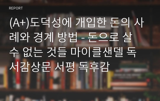 (A+)도덕성에 개입한 돈의 사례와 경계 방법 - 돈으로 살 수 없는 것들 마이클샌델 독서감상문 서평 독후감