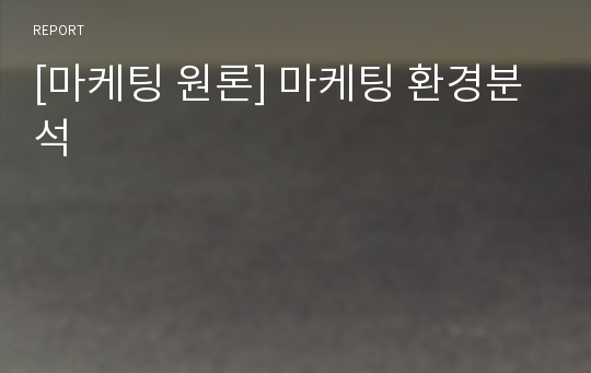 [마케팅 원론] 마케팅 환경분석