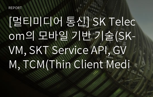 [멀티미디어 통신] SK Telecom의 모바일 기반 기술(SK-VM, SKT Service API, GVM, TCM(Thin Client Media))특징