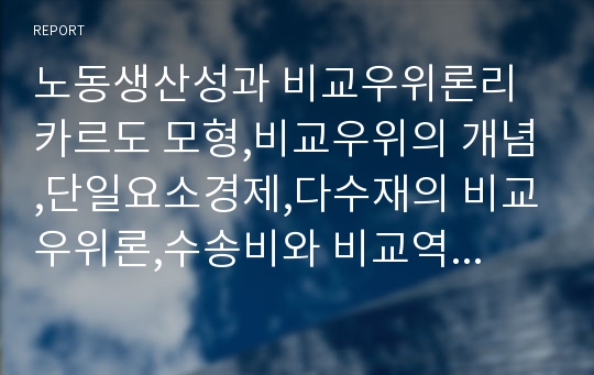 노동생산성과 비교우위론리카르도 모형,비교우위의 개념,단일요소경제,다수재의 비교우위론,수송비와 비교역재,리카르도 모형에 대한 실증적 연구