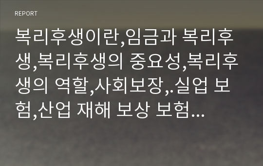 복리후생이란,임금과 복리후생,복리후생의 중요성,복리후생의 역할,사회보장,.실업 보험,산업 재해 보상 보험,가족 및 의료 무급 휴가,퇴직금