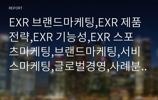 EXR 브랜드마케팅,EXR 제품전략,EXR 기능성,EXR 스포츠마케팅,브랜드마케팅,서비스마케팅,글로벌경영,사례분석,swot,stp,4p