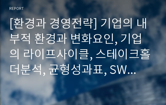 [환경과 경영전략] 기업의 내부적 환경과 변화요인, 기업의 라이프사이클, 스테이크홀더분석, 균형성과표, SWOT분석법