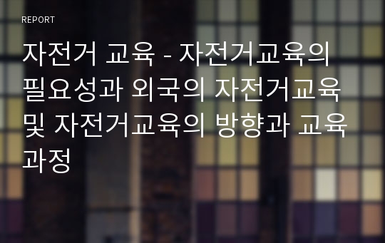 자전거 교육 - 자전거교육의 필요성과 외국의 자전거교육 및 자전거교육의 방향과 교육과정