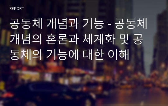 공동체 개념과 기능 - 공동체 개념의 혼론과 체계화 및 공동체의 기능에 대한 이해