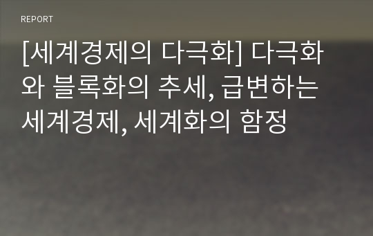 [세계경제의 다극화] 다극화와 블록화의 추세, 급변하는 세계경제, 세계화의 함정