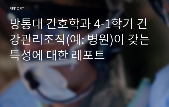 방통대 간호학과 4-1학기 건강관리조직(예: 병원)이 갖는 특성에 대한 레포트