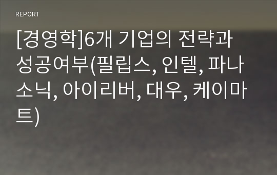 [경영학]6개 기업의 전략과 성공여부(필립스, 인텔, 파나소닉, 아이리버, 대우, 케이마트)