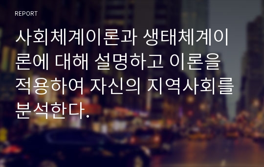 사회체계이론과 생태체계이론에 대해 설명하고 이론을 적용하여 자신의 지역사회를 분석한다.