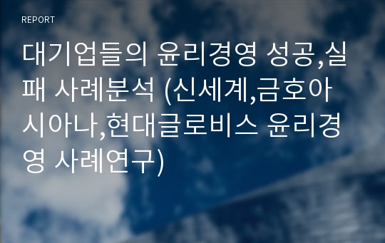 대기업들의 윤리경영 성공,실패 사례분석 (신세계,금호아시아나,현대글로비스 윤리경영 사례연구)