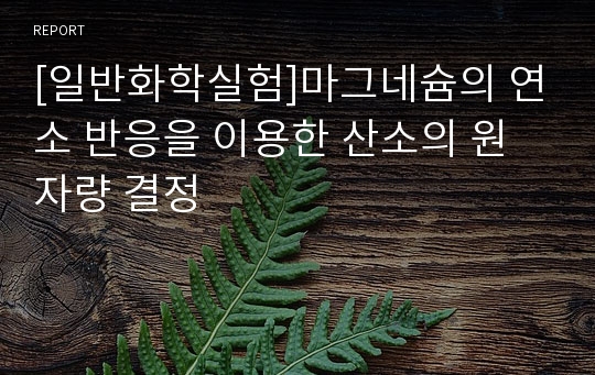 [일반화학실험]마그네슘의 연소 반응을 이용한 산소의 원자량 결정