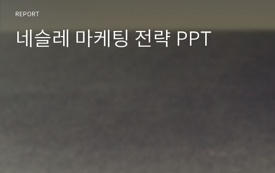 네슬레 마케팅 전략 PPT