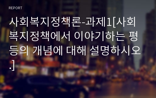 사회복지정책론-과제1[사회복지정책에서 이야기하는 평등의 개념에 대해 설명하시오.]